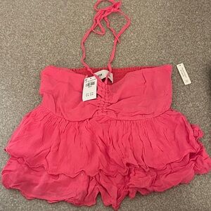 New Hollister tiered, halter, baby doll top small raspberry pink